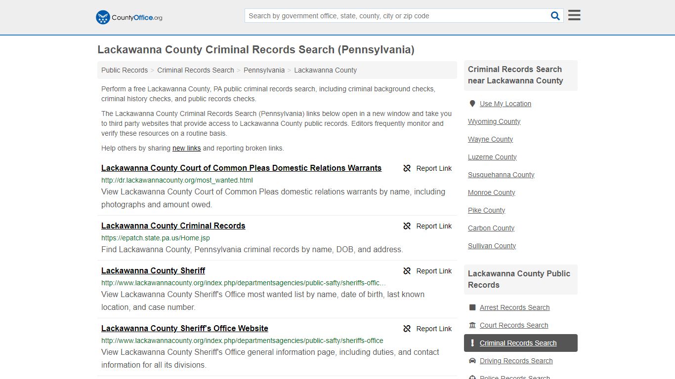 Lackawanna County Criminal Records Search (Pennsylvania) - County Office